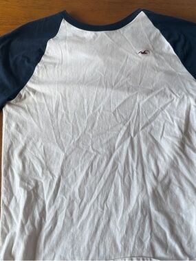 Hollister White Tee with Navy Raglan Sleeves